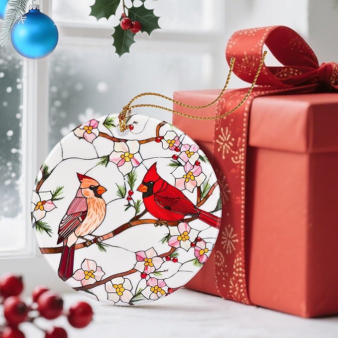 Christmas Ornaments, Dodosky 2.8in Ceramic Hanging Ornament, Xmas Decor, Christmas Tree Ornaments, Xmas Decorations for Tree, Holiday Ornament, Cardinal Gifts, Gifts for Mom, Grandma, Bird Lovers