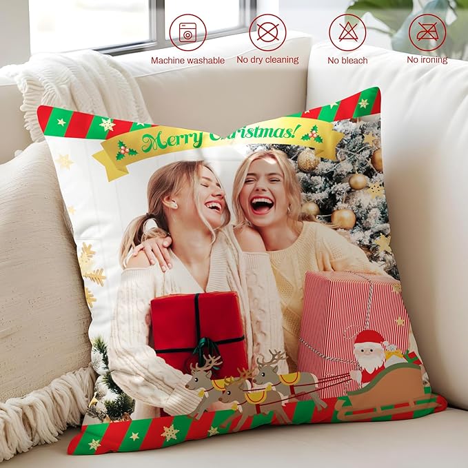 Custom Christmas Pillow with Picture & Text - Include Insert, Personalized Photo Pillow Double-Sided Printing | 6 Styles Optional, Custom Keepsake Gifts for Loved Ones, Christmas Home Decor