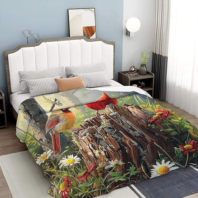 Tijuboni Cardinal Bird Throw Blanket Cardinal Gifts for Girls Boys Women Men Kids Adults Soft Flannel Fleece Blanket for Couch Sofa Bed Home Decor 40"x50"