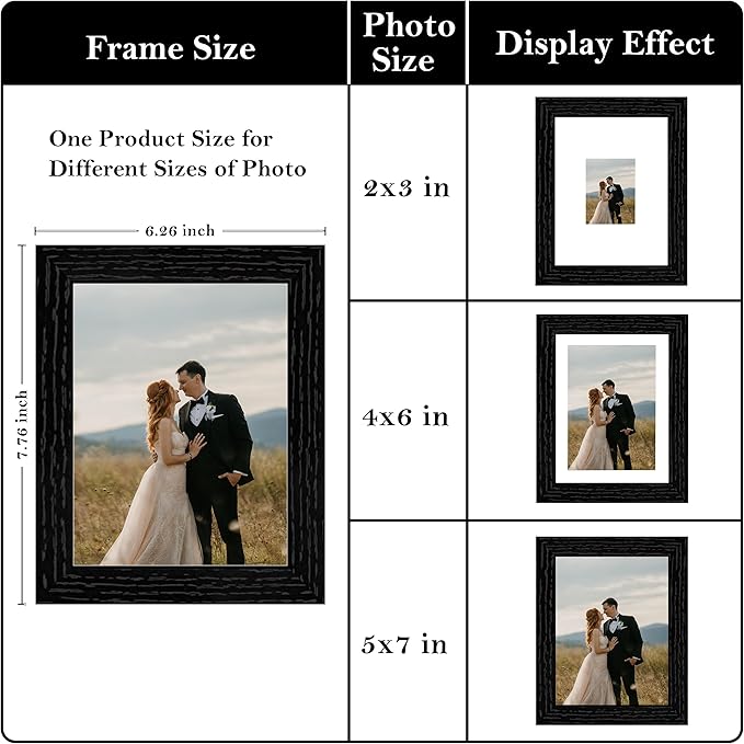 eletecpro 5x7 Floating Picture Frames Set of 2, Clear Double Glass Picture Frames for Wall Mount, Vertical or Horizontal Display Multi-size Photos and Artworks up to 5x7 Inches, Home Decor, Black