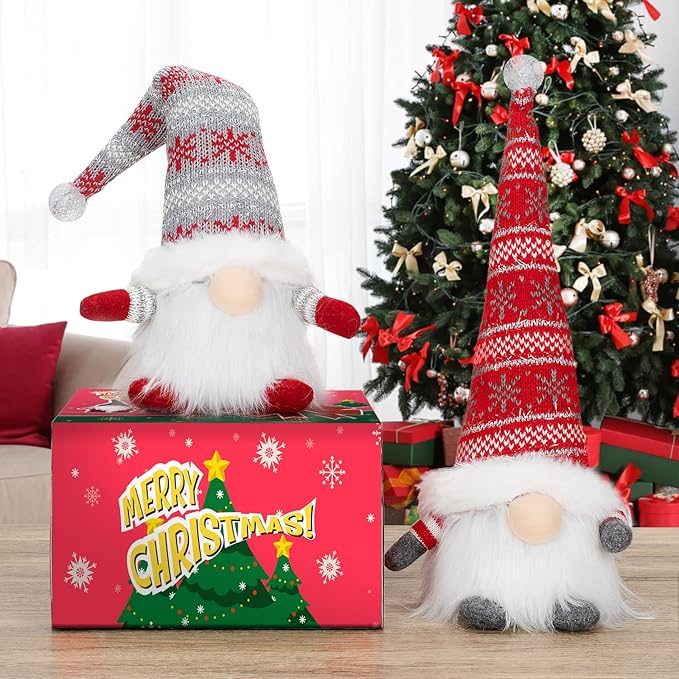Gloween Christmas Gnomes Santa Decorations, Lighted Handmade Swedish Tomte, Light Up Plush Elf Holiday Present Gift Scandinavian Tabletop Christmas Decorations, Pack of 2…