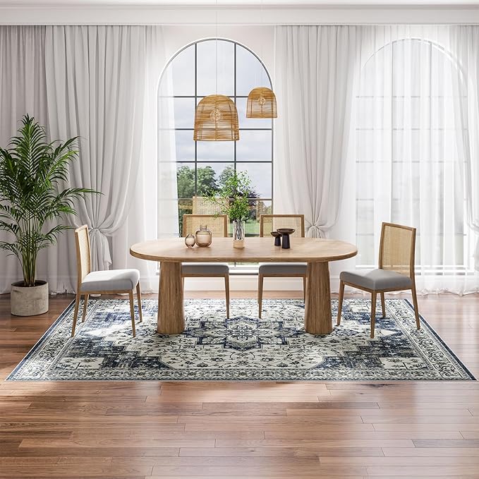 Dripex 8x10 Area Rugs - Stain Resistant Washable Rug Distressed Rugs for Living Room Dining Room Bedroom Anti-Slip Low-Pile and Soft Accent Rug Farmhouse Office Home Decor, Pet & Child Friendly