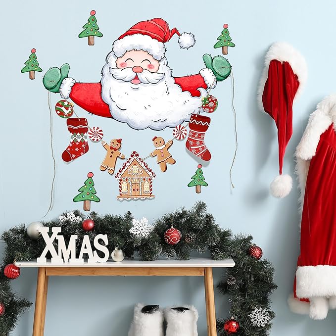 Christmas Wall Stickers Decoration Set Santa Xmas Tree Wall Murals Floor Décor Living Room Children Nursery School Restaurant Cafe Hotel Home Office Décor Christmas 4