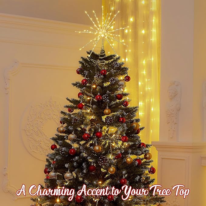 HMASYO 15 Inch Twinkling Starburst Christmas Tree Star Topper, 19-Point Gold Star Tree Topper with 150 LED, Remote Control & Timer, USB Power for Indoor Home Holiday Party Xmas Tree Decoration