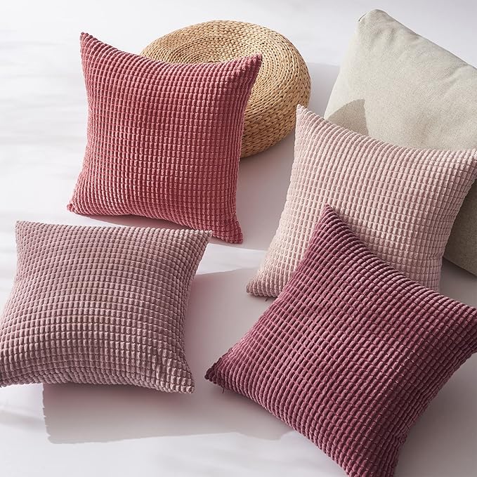 Topfinel Large Couch Throw Pillows Covers 20x20 Inch Set of 4,Accent Corduroy Striped Pink Decorative Euro Shams,Summer Home Decor Cushion Case for Beach,Patio,Balcony
