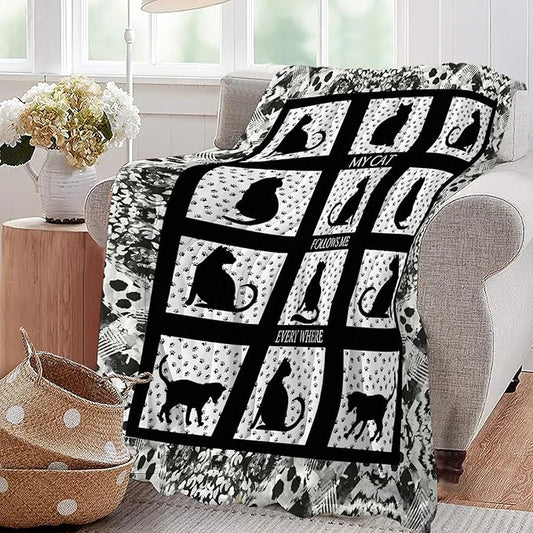 Black Cat Blanket Cat Paw Decor Throw Blanket Super Warm Soft Plush Lightweight Fleece Flannel Black and White Blanket Gifts for Girls Baby Kids Women Boys for Winter Couch Bedding 40"X50"