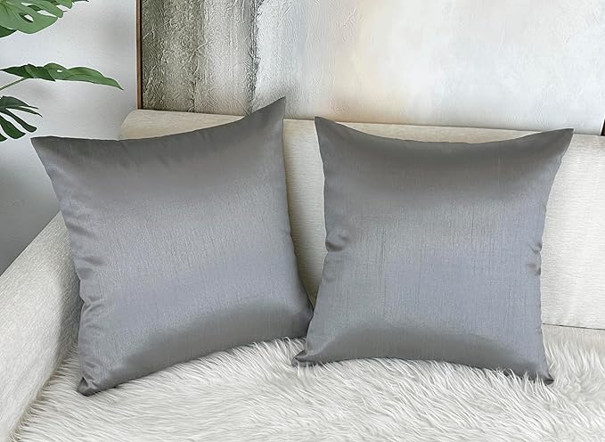 Aiking Home 24x24 Inches Faux Silk Square European Shams, Zipper Closure, Charcoal (Set of 2)