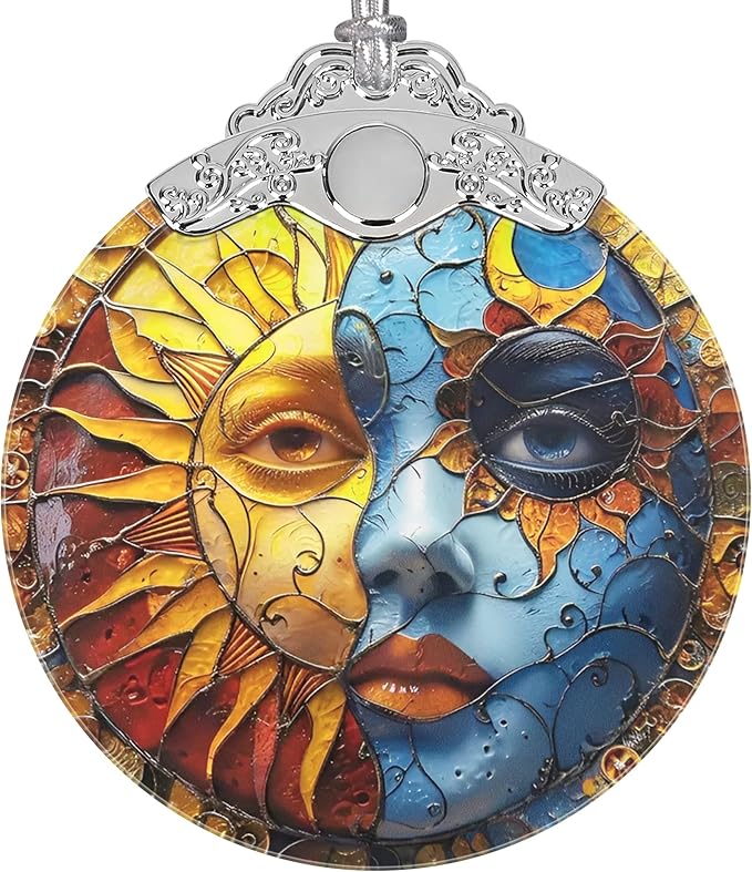 Sun and Moon Ornament, Christmas Ornaments, Christmas Decorations for Tree, Stained Glass Ornament, Heirloom Keepsake, Gift Exchange, Gift Ideas, Bauble Present