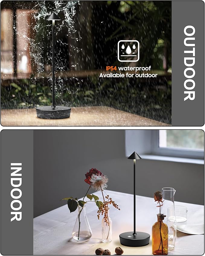 Cordless Table Lamps Rechargeable, 6000mAh Battery Operated LED Desk Lamp Outdoor Waterproof Portable Touch Dimmable Table Night Light for Patio Restaurant Dining Home Black