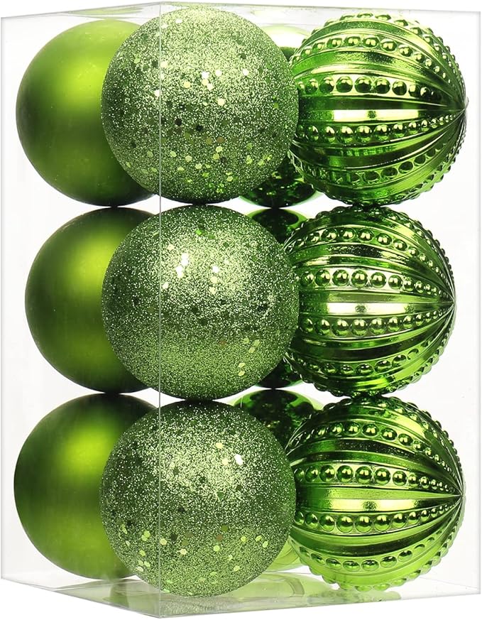 3.15" Green Christmas Balls Ornaments 12 Pcs Shatterproof Christmas Ornaments Set Big Green Ornament for Xmas Tree Halloween Holiday Party