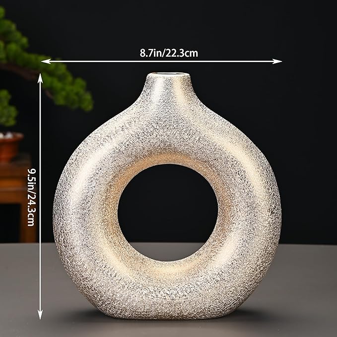 Modern Donut-Shaped Decorative Vases, Handmade Minimalist Boho ins Style, Modern Vase for Home Decor for Wedding Dinner Table Party Living Room Office Bedroom (Gold, Exra Large)