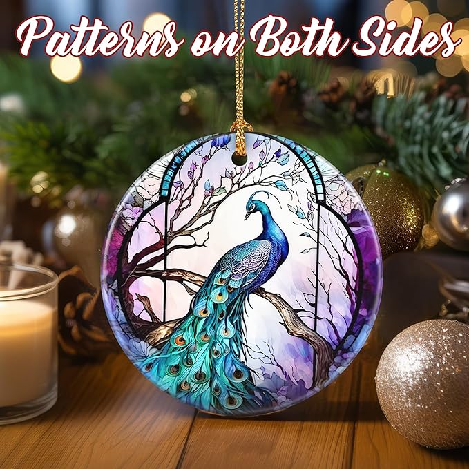 Christmas Ornaments, Dodosky 2.8in Ceramic Peacock Ornament, Xmas Decor, Christmas Tree Ornaments, Xmas Decorations for Tree, Holiday Ornament, Gifts for Peacock Lovers, Gifts for Women, Mom, Grandma