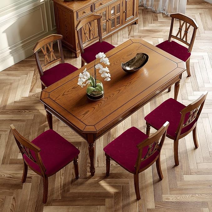 Waterproof Chair Seat Cover for Dining Room-Stretchy Washable Chair Seat Covers Set of 4-Kitchen Chair Seat Slipcovers Protector for Home Restaurant Banquet (Wine Red,Large)