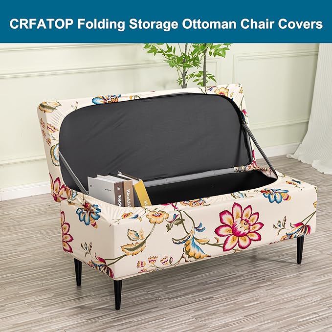 CRFATOP Printed Rectangle Ottoman Stool Cover Stretch Folding Storage Footstool Bench Slipcovers Upholstered Foot Chest Chair Covers Washable Entryway Furniture Protector with Elastic Bands,S,06