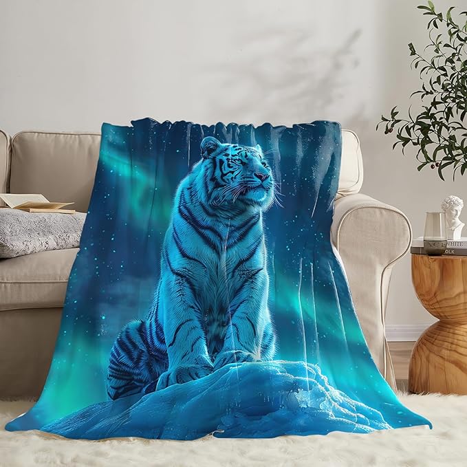 Tijuboni White Tiger Throw Blanket Tiger Gifts for Girls Boys Women Men Kids Adults Soft Flannel Fleece Blanket for Couch Sofa Bed Home Decor 60"x80"
