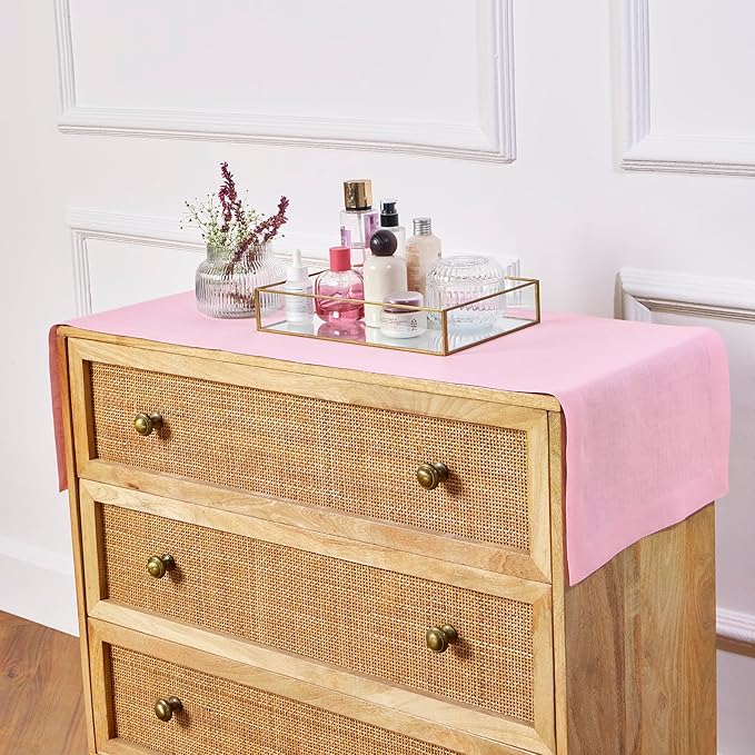 Solino Home Linen Table Runner 60 Inches - 100% Pure Linen Pink Lemonade Table Runner 14 x 60 Inch Ideal for Dresser and Coffee Tables, Valentines, Spring, Easter - Fete