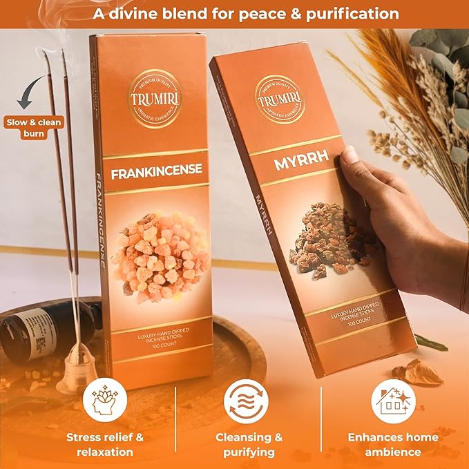 Frankincense & Myrrh - Combo Pack of Incense Sticks - 100 Inscents-Sticks of Each Scent - Total 200 Insence - Non Toxic Incienso for Smudge Rituals and Spiritual Cleansing of Negative Energies
