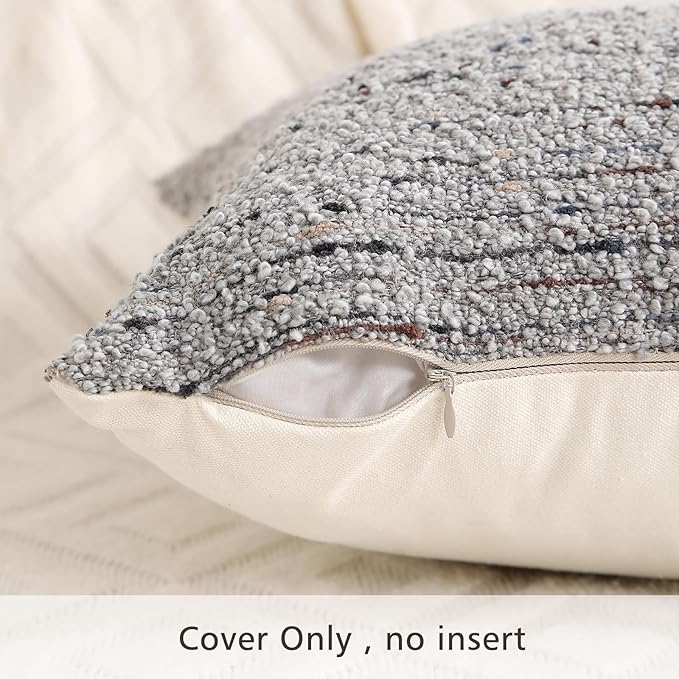 Textured Boucle Lumbar Pillow Covers 12x20 Neutral Striped Throw Pillows Soft Modern Farmhouse Pillow Cases, 1pc Decorative Accent Rectangle Couch Cushion Cover for Bed Chair Sofa, Grey