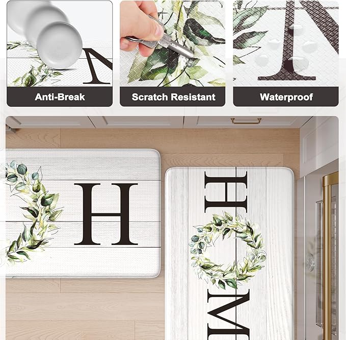 KIMODE Anti Fatigue Kitchen Mat Cushioned, Boho Farmhouse Kitchen Runner Rug, Non Slip Memory Foam Kitchen Mat for Floor, Waterproof Standing Desk Mat for Laundry Office Sink 20"x39" White
