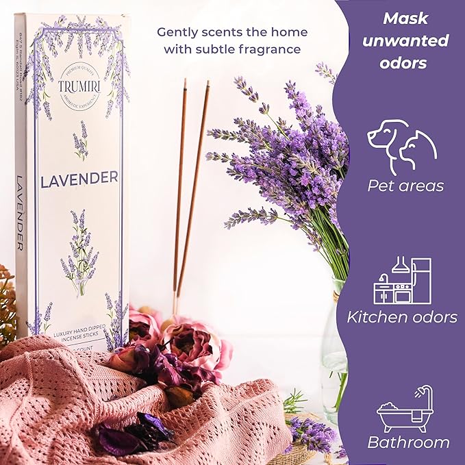 Lavender Incense Sticks - Pack of 100 Insence-Sticks - Inciensos Aromaticos Made with Natural Lavender Essential Oil - Scented Inscents Non Toxic Insense