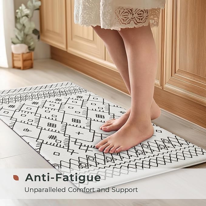 FRESHMINT Anti Fatigue Kitchen Mats for Floor 2 Piece Set, Waterproof & Non-Skid Moroccan Geo Kitchen Rugs, Cushioned Kitchen Mat for Standing Washable Comfort Desk Kitchen Runners, 17x30''+17x47''