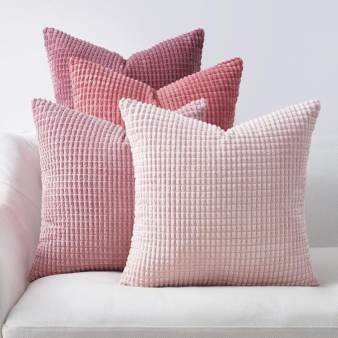 Topfinel Large Couch Throw Pillows Covers 20x20 Inch Set of 4,Accent Corduroy Striped Pink Decorative Euro Shams,Summer Home Decor Cushion Case for Beach,Patio,Balcony