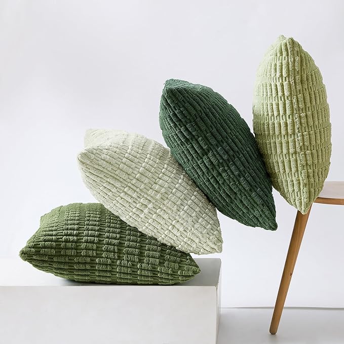 MIULEE Soft Corduroy Throw Pillow Covers Set of 4 Forest Green 18x18 Inch Modern Farmhouse Boho Decorative Accent Cushion Covers for Couch Sofa Bedroom
