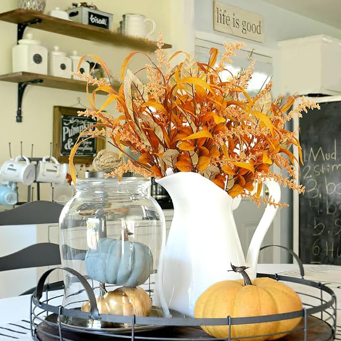 3 Pcs Artificial Fall Flowers Autumn Flowers Artificial for Decoration Fall Bouquet Maple Leaves Wheat Floral Arrangement Faux Fall Flower Branches for Thanksgiving Table Centerpieces Decor