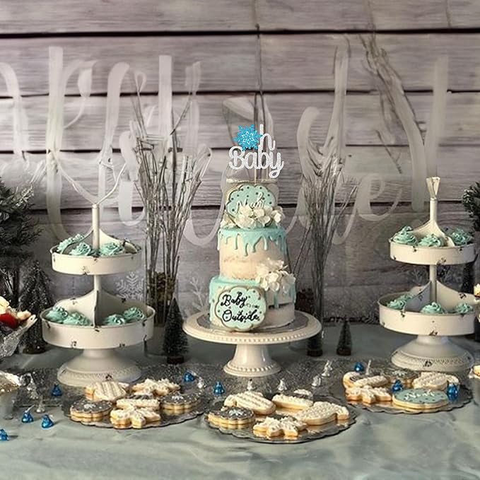Gyufise 1 Pack Winter Snowflake Oh Baby Birthday Cake Topper Winter Baby Shower Cake Decoration for Wonderland Gender Reveal Baby Boy Girl Party Supply Decoration …