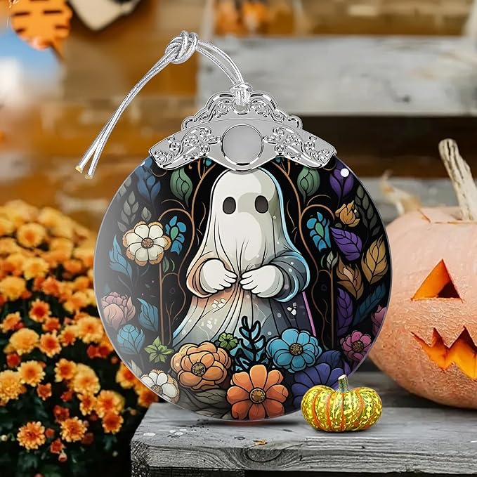 2025 Ornaments for Christmas Tree, Zmoicky Stained Glass Hanging Ornament, Christmas Ornaments Clearance, Gift Exchange Ornament, Bauble Present - Ghosts in Flowers