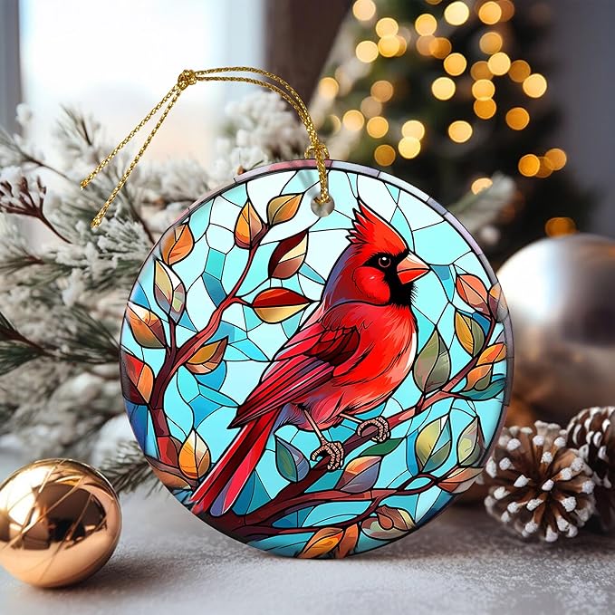 Touber Cardinal Hanging Ornament - Christmas Tree Decor, Holiday Red Bird Theme Gift