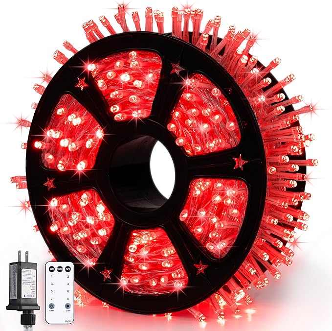 JMEXSUSS 600 LED Red Halloween Lights Outdoor Indoor, 168Ft Red Christmas String Lights Plug in Clear Wire, Light for Halloween Tree Outside Room Christmas Party Decorations