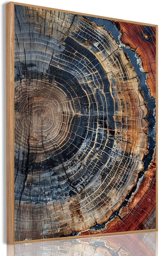 IBHJSART Framed Tree Ring Canvas Wall Art Vintage Colorful Wood Stump Painting Prints Modern Minimalist Pictures Neutral Nature Rustic Farmhouse Decor Living Room Bedroom Bathroom Office