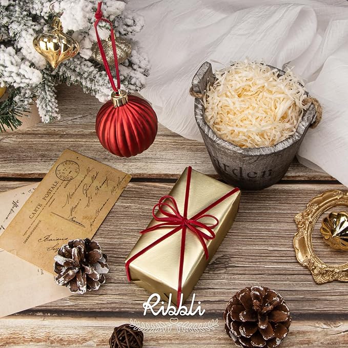 Ribbli Dark Red Velvet Ribbon 1/8 Inches Continuous 25 Yard Spool Dark Red Christmas Ribbon for Gift Wrapping Crafts Home Decor