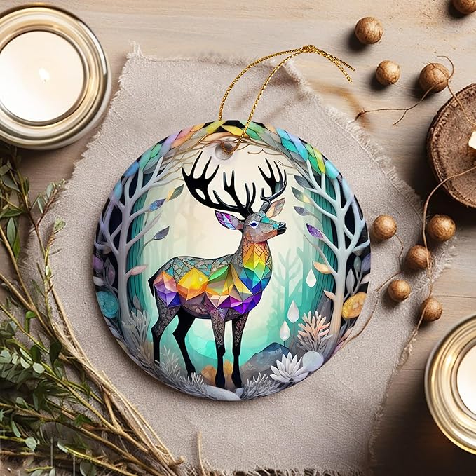 Touber Stained Ceramic Elk Ornament - Elk Christmas Ornaments - Christmas Tree Ornaments - Christmas Decorations - Elk Decor for Office, Room, Home - Holiday Present Ideas
