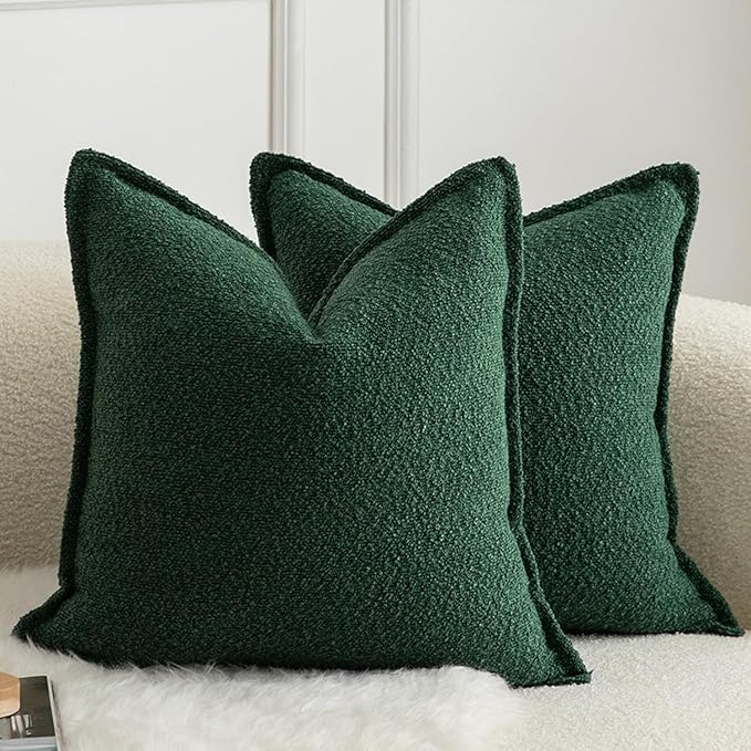 MANDIOO Pack of 2 Decorative Throw Pillow Covers Accent Solid Woven Textured Cushion Covers Pillow Cases Bedroom Living Room Sofa Home 20 x 20 Inch Green