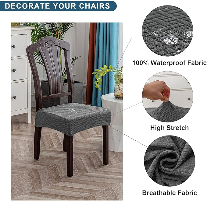 Genina Waterproof Seat Covers for Dining Room Chair Covers Waterproof Dining Chair Covers (4 PCS-Rear-gapped, Grey)