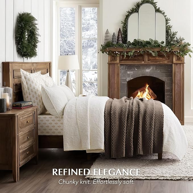 EVERGRACEHOME Chunky Chenille Knit Throw Blanket for Couch, Soft Luxurious Moss Stitch Blankets for Bed, Cozy Decorative Farmhouse Knitted Throws for Sofa, Cocoa Brown, 60" x 80"