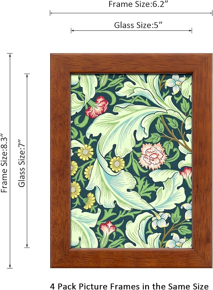 5x7 Picture Frame Set of 4 Made of Solid Wood Photo Frame with Real Glass for Pictures 4x6 with Mat or 5x7 Without Mat, Wall Mount or Tabletop Gallery Photo Frames Brown