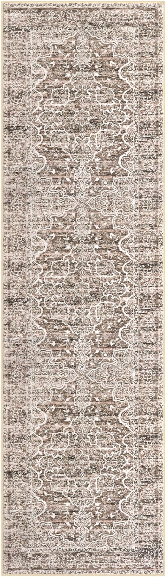 KUTA Vintage Washable Runner Rug, 2x8 Brown Runners for Hallways Non-Slip Kitchen Rugs Ultra Soft Printed Distressed Floral Medallion Carpet for Bedroom Living Room Nursery Playroom