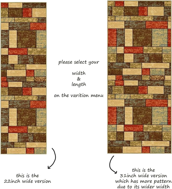 Kapaqua Custom Size Multicolor Stone Boxes Rubber Backed Non-Slip Hallway Stair Runner Rug Carpet 31 inch Wide Choose Your Length 31in X 16ft