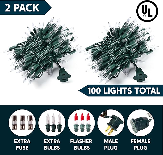Joiedomi Clear Christmas String Lights Indoor,200(2x100) Mini White Fairy Light,42.8 FT Lighting Decor for Patio Dorm Classroom Bedroom Holiday Wedding Party Garland Birthday Festival,Green Wire