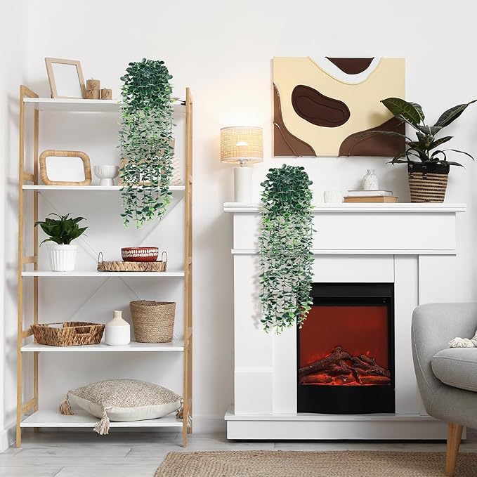Artificial Hanging Eucalyptus Plants，Fake Plant Eucalyptus Small Decor Faux Hanging Vine Plants Wall Greenery for New Home Decoration，for Floating Shelf Indoor Outdoor Pack of 3
