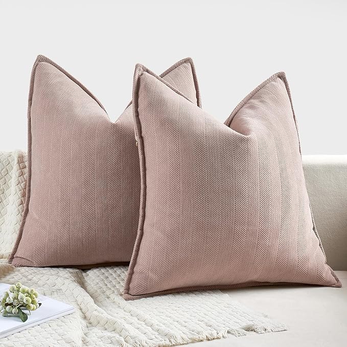 MIULEE Pack of 2 Blush Pink Decorative Pillow Covers 20x20 Inch Soft Chenille Luxurious Couch Throw Pillows Farmhouse Cushion Covers with Elegant Design for Sofa Bedroom Living Room Home Decor