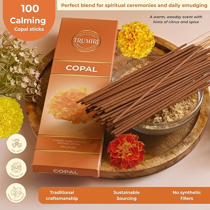 Copal Incense Sticks - Pack of 100 Insence-Sticks for Spiritual Purification - Made with Natural Non Toxic Incienso De Copal - Scented Insense Agarbatti Incents