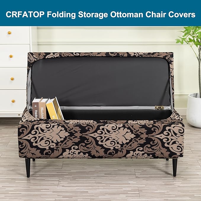 CRFATOP Printed Rectangle Ottoman Stool Cover Stretch Folding Storage Footstool Bench Slipcovers Upholstered Foot Chest Chair Covers Washable Entryway Furniture Protector with Elastic Bands,L,01