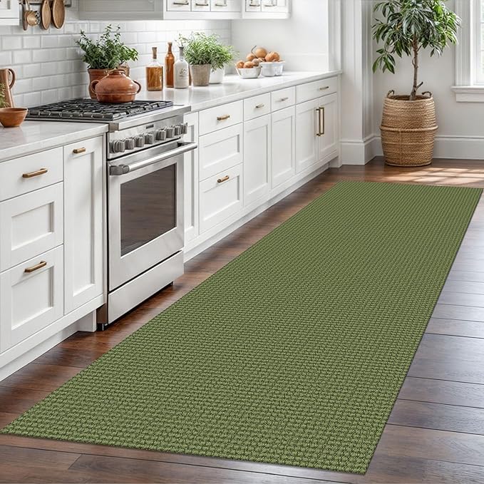 Braided Runner Rug 3x8 Ft Washable Runners for Hallways Non Slip Rubber Backed Kitchen Runners Cotton Entryway Runner Indoor, Woven Floor Carpet for Hall Kitchen Bedroom, Green