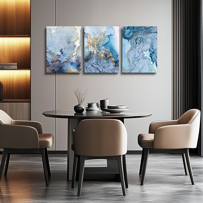 Abstract Canvas Wall Art For Living Room Bedroom Decoration Bathroom Wall Decor Blue Abstract Watercolor Painting Home Decoration Kitchen Posters Pictures Artwork,Inspirational Wall Art 3 Piece Set