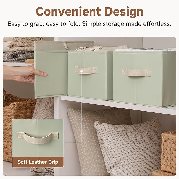 StorageWorks Storage Bins for Shelves, Closet Organizers and Storage Baskets, Fabric Storage Bins Clothes Organizer, Light Green, 3-Pack, Large
