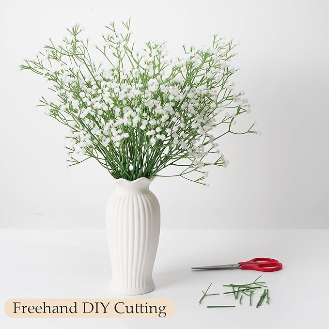100Pcs Babys Breath Artificial Flowers, White Gypsophila Real Touch White Flowers Artificial Bulk, DIY Wedding Flower Bouquet, Fake Babies Breath Flowers Long Stems for Home Decor